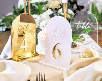 Gold Table Numbers, Wedding Table Number, Acrylic Wedding Table Decor, Silver Mirror Wedding Table Signs with stands, Table Number Signage