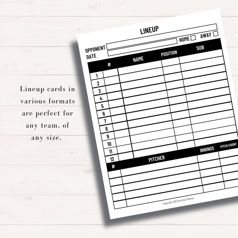 Baseball Line up Card Printable, Baseball Lineup Board and Batting Order for Baseball or ...
