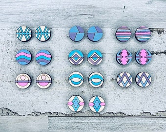 Fun Stud Earring Bundle Digital Download, Glowforge Laser Earrings Set SVG File, Jewelry Laser File Download, Round Stud Earrings