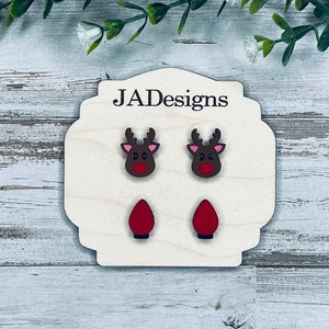 Christmas Earrings Bundle SVG File, Reindeer Stud Earring SVG, Lightbulb Stud Earring SVG, Holiday Earrings Bundle svg