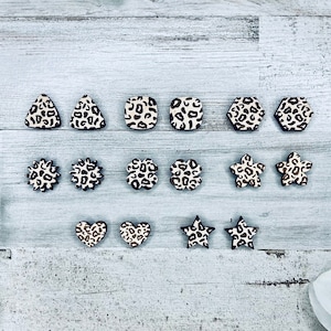 Leopard Flower Stud Earring SVG File, Leopard Heart Stud Earring, Shape Stud Earring Bundle SVG, Glowforge Laser Earring Bundle File