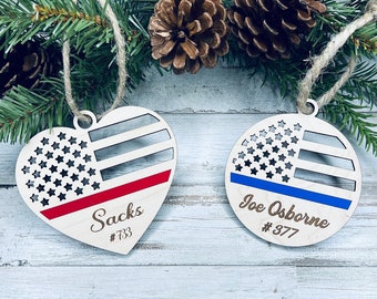 First Responder Christmas Ornament SVG File, Personalized First Responder Ornament SVG Download, American Flag Ornament svg
