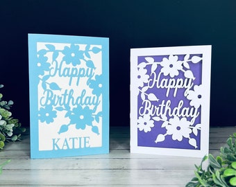 Personalized Birthday Card SVG File, Flower Birthday Card SVG Cut File, Glowforge Card svg, Laser Ready Happy Birthday Card SVG Download