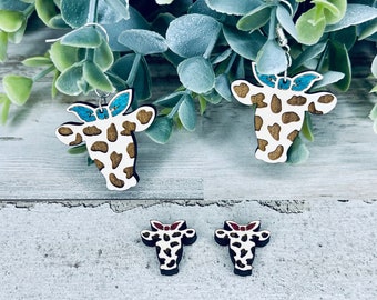 Cow Earring Bundle File, Dangle Cow Earring SVG Cut File, Stud Cow Earring Glowforge SVG, Cute Cow Head Earrings SVG Download