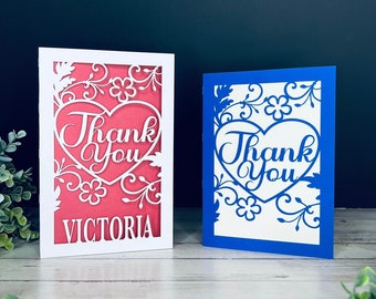 Personalized Thank You Card SVG File, Thank You Card Bundle SVG Cut File, Glowforge Card Cut File, Laser Ready Thank You Card SVG Download