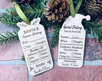 Santa Tag Bundle SVG File, Naughty and Nice Christmas Tag SVG Download, Glowforge Laser Gift Tag svg, North Pole Delivery Tag SVG