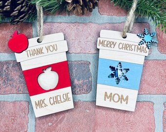 Gift Card Holder Ornament File, Coffee Cup Teacher Ornament SVG, Gift Tag Christmas Ornament SVG, Personalized Stocking Tag Ornament SVG