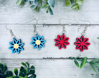 Plik z kolczykami Flower Dangle, plik SVG z kolczykami kwiatowymi, plik Glowforge Earring SVG, pobieranie kolczyków Flower SVG, pliki do cięcia laserowego