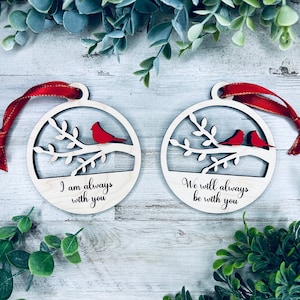 Cardinal Memorial Ornament Bundle SVG File, Cardinal Car Charms SVG Design, Glowforge Laser Ornament Bundle, I Am Always With You