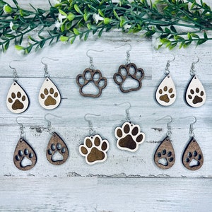 Paw Print Earring Bundle SVG File, Dog Paw Earring Dangle Laser Earring Template SVG, Glowforge SVG Cut File, Pet Paw Earring File