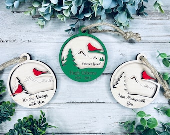Cardinal Memorial Ornament Bundle SVG File, Christmas Cardinal Ornament SVG Design, Glowforge Laser Ornament Bundle, I Am Always With You