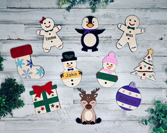 クリスマス ペイント キット バンドル SVG ファイル、パーソナライズされたクリスマス キッズ ペイント キット オーナメント SVG、キッズ クリスマス レーザー ファイル、Glowforge レーザー