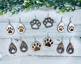 Paw Print Earring Bundle SVG File, Dog Paw Earring Dangle Laser Earring Template SVG, Glowforge SVG Cut File, Pet Paw Earring File