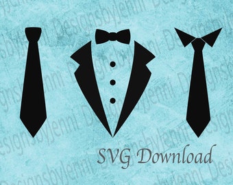 Tuxedo Bow Tie Bundle SVG File, Groomsman Best Man Tuxedo Template SVG Art File, Necktie SVG Cut File Digital Download