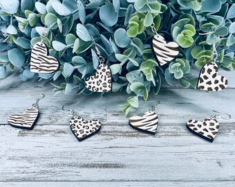 Animal Print Heart Earring Bundle SVG File, Valentine Heart Earring Dangle Bundle SVG, Glowforge Earring Cut SVG File, Animal Earring File