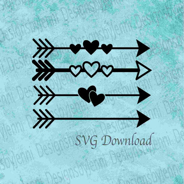 Heart Arrow SVG Bundle File, Instant Heart SVG, Arrow Art Cut File, Arrow with Heart Silhouette SVG