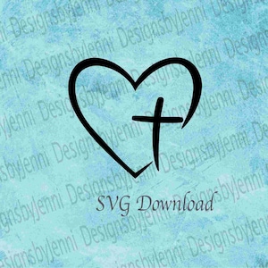 Jesus Herz Kreuz SVG-Datei, religiöse SVG, sofortiger Download christliche SVG, Herz Kreuz Kunst, Kreuz mit Herz digitaler Download