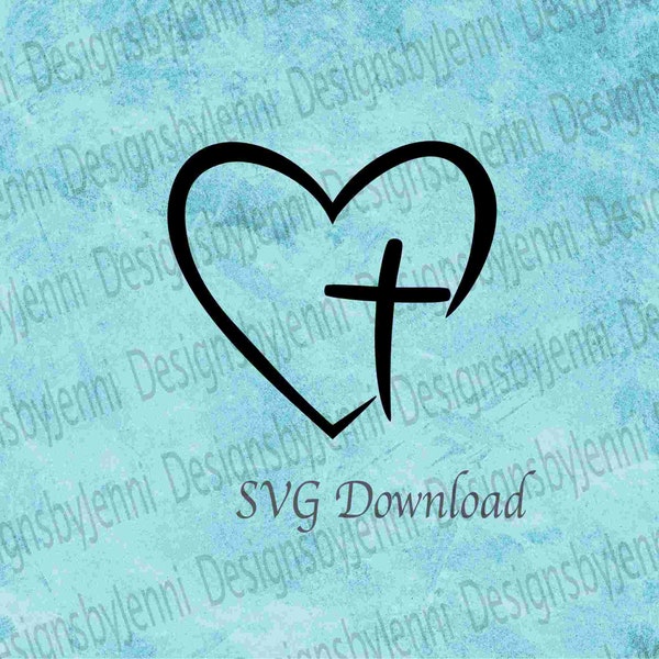 Jesus Heart Cross SVG File, Religious SVG, Instant Download Christian SVG, Heart Cross Art, Cross with Heart Digital Download