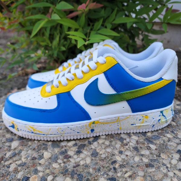 California Dreamin' Custom Air Force 1 - Dub City, LA, SD - Blue, Gold, Yellow Ombre, Splatter | Team Customs | Custom Colorways Available