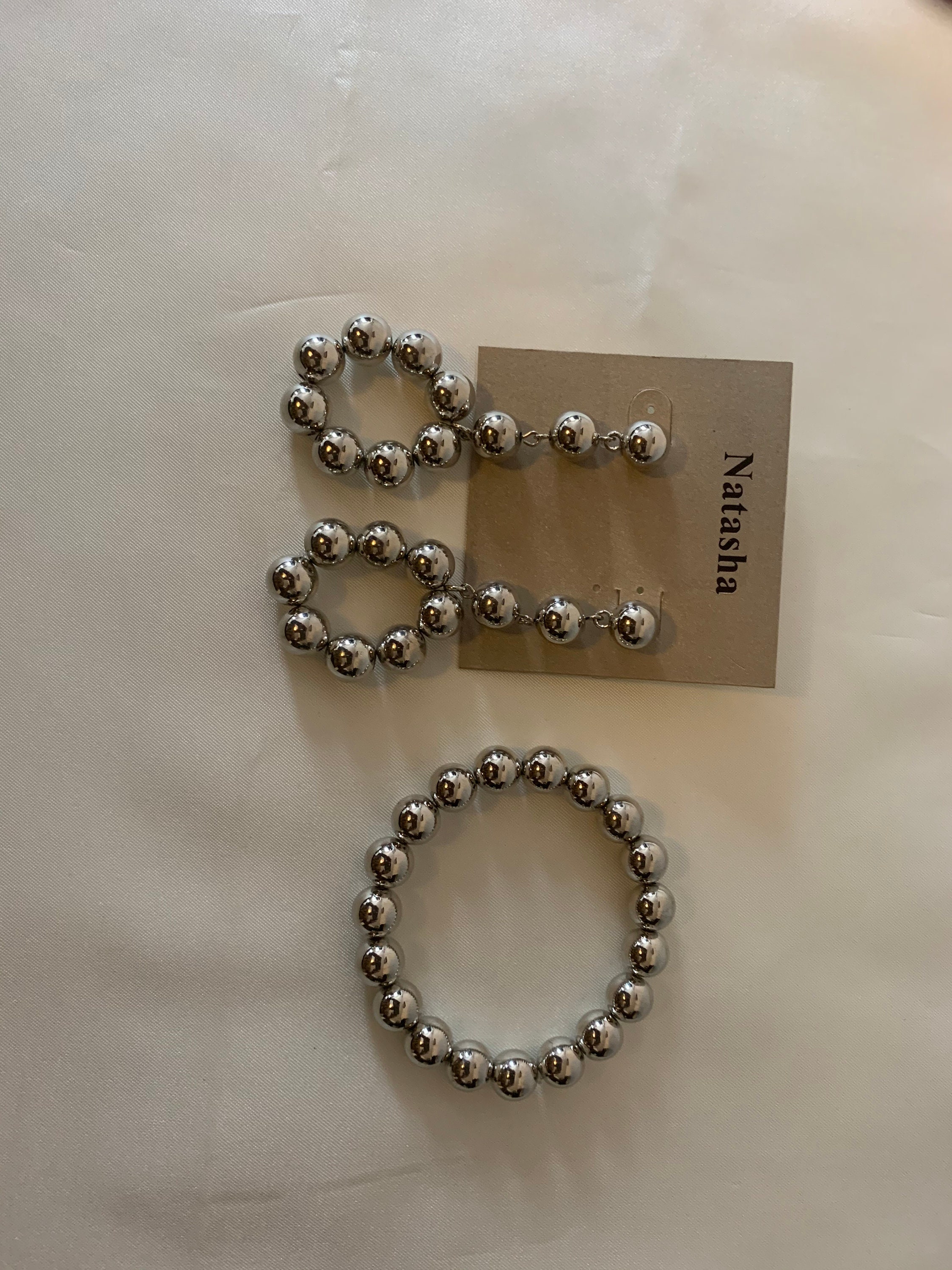 Silver Plated Ball Bead Stretch Bracelet with matching Earring Etsy