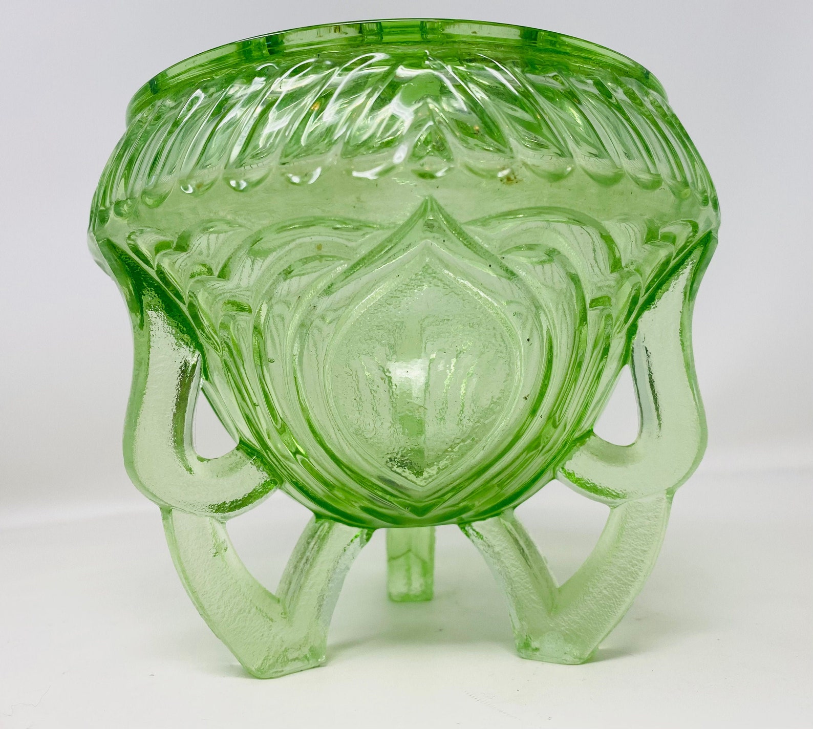 Beautiful Vintage Uranium Glass Vase With Centre Frog For Etsy