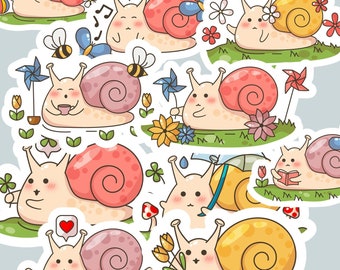 10 PCS Cute Snails Stickers Pack | Snails Sticker | Kawaii Snails Sticker | Vinyl Sticker | Cute Animal Sticker