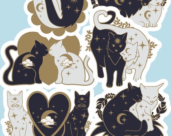 6 PCS YinYang Cat Vinyl Sticker Pack | YinYang Sticker | Cat Stickers | Yin Yang Symbol Sticker | Pack Sticker