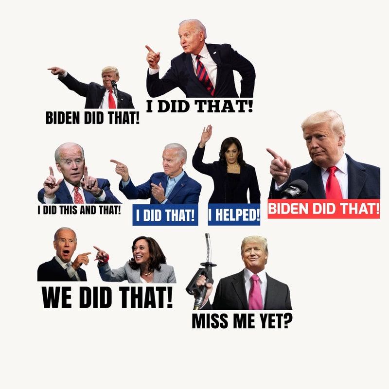 Close up of a circular sticker featuring Joe Biden's image with the phrase 'I Did That'