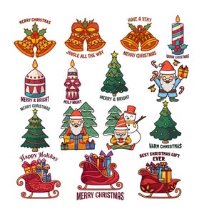 15 stuks Kerst Stickers Pack | Kerst stickers | Kerstboom Sticker | Kerst Bell Stickers | Santa Stickers | Jingle Bell Sticker
