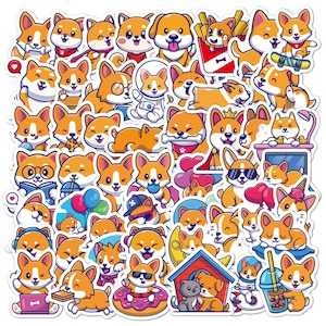 Cute Corgi Dogs Sticker Pack | Kawaii Corgi Dogs Sticker | Corgi Dogs Decal Laptop Sticker |  Sticker Pack | Planner Sticker| Vinyl Sticker
