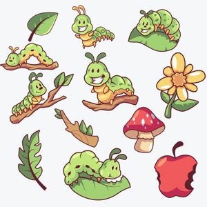 12 PCS Cute Caterpillar Sticker Pack | Caterpillar Sticker | Animal Stickers | Greens Decal | Vinyl Stickers | Laptop Stickers