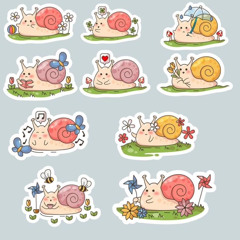 10 PCS Cute Snails Stickers Pack Snails Sticker Kawaii Etsy