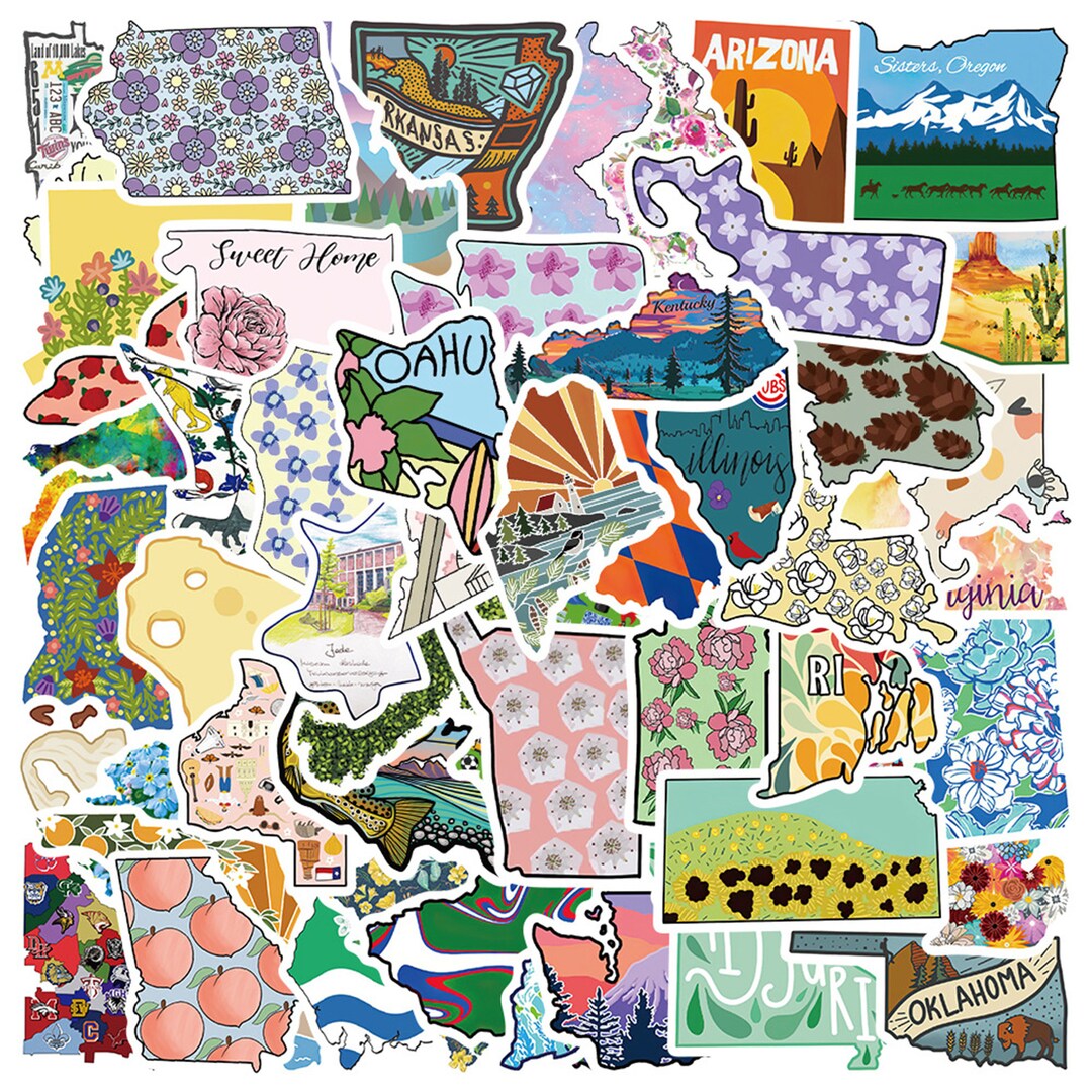 States Stickers Pack USA States Stickers State Map Stickers Vinyl Stickers Planner Stickers