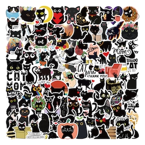 黒猫ステッカーパック | 猫ステッカー | かわいい猫パック | ペットステッカー | ラップトップデカール | 防水ステッカー | プランナーステッカー