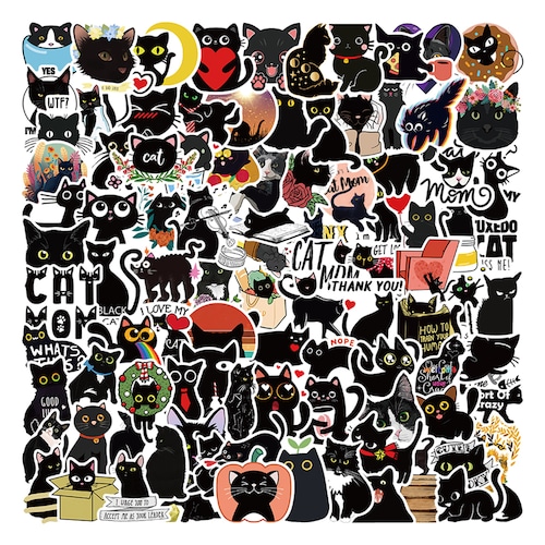 Black Cat Stickers Pack Cat Stickers Cute Cat Pack Pet Etsy