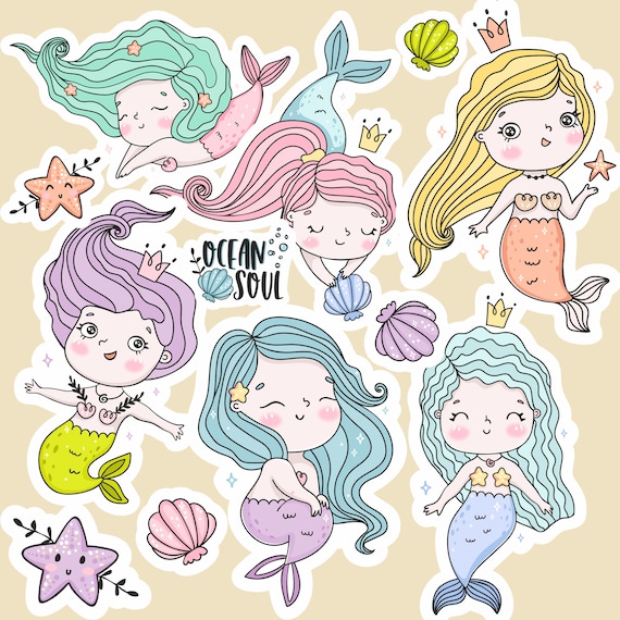 12 PCS Cute Mermaid Sticker Pack Mermaid Sticker Ocean Sticker Shell Sticker Cute Sticker Star Sticker Vinyl Sticker