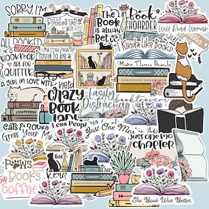 30 PCS Book and Cat Mix Vinyl Sticker Pack | Love Reading | Vinyl Stickers | Book Sticker | Cat Sticker | Quote Sticker |Pack Sticker