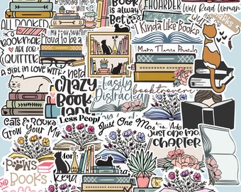 30 PCS Book and Cat Mix Vinyl Sticker Pack | Love Reading | Vinyl Stickers | Book Sticker | Cat Sticker | Quote Sticker |Pack Sticker