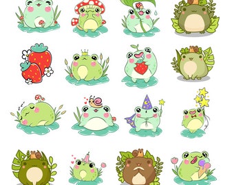 16 PCS Frogs Stickers Pack | Frog With Snail Stickers | Cute Frog Sticker | Frog Playing Stickers | Frog Stickers | Sticker Pack