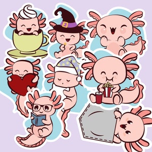 8 PCS Axolotl Sticker Pack | Cute Axolotl Sticker | Waterbottle Sticker| Cute Sticker | Planner Sticker| Vinyl Sticker| Sticker Flakes