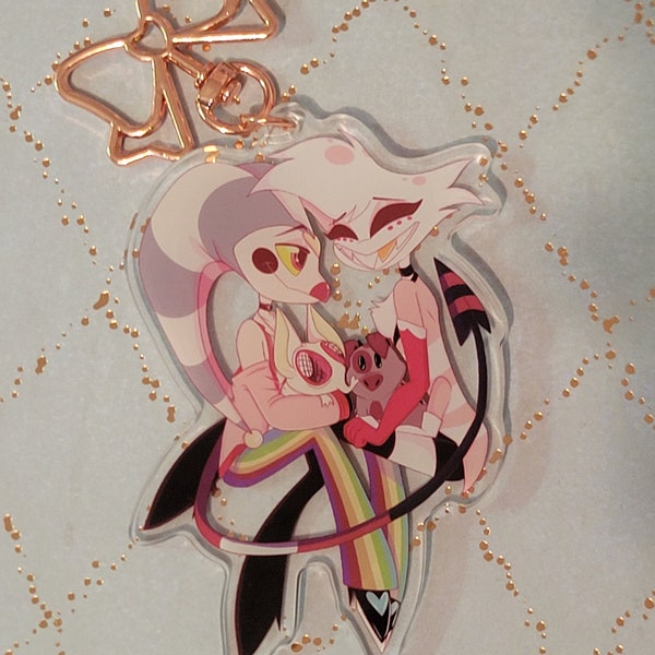 Kindred Spirits - Angel Dust and Fizzarolli keychain ft. Fat Nuggets and Precious - HH Helluva Boss