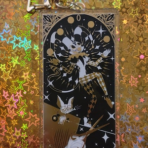 Llavero acrílico con estampado en caliente holográfico dorado de El joven Fizzarolli - El tarot del loco
