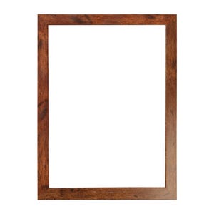 May include: A rectangular wooden picture frame with a warm brown finish. The frame has a simple, classic design with a visible wood grain texture. The frame is empty, with a white interior, ready for a photo or artwork.