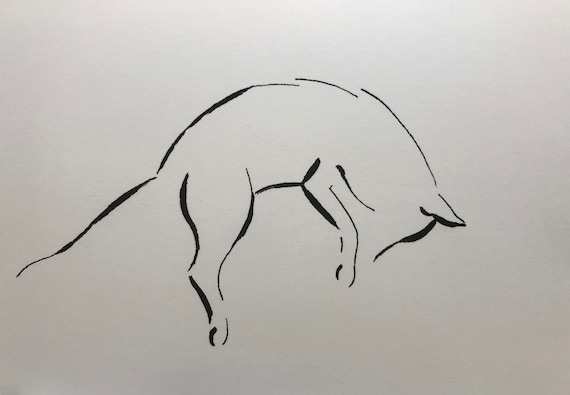 Art Print Giclee 5x7 8x10 or 11x14 Pouncing Fox Line Art | Etsy