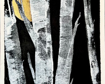 Original Art, Ink on Cotton Rag Paper, 5x7”, ‘Old Birches’ by Samantha Modert