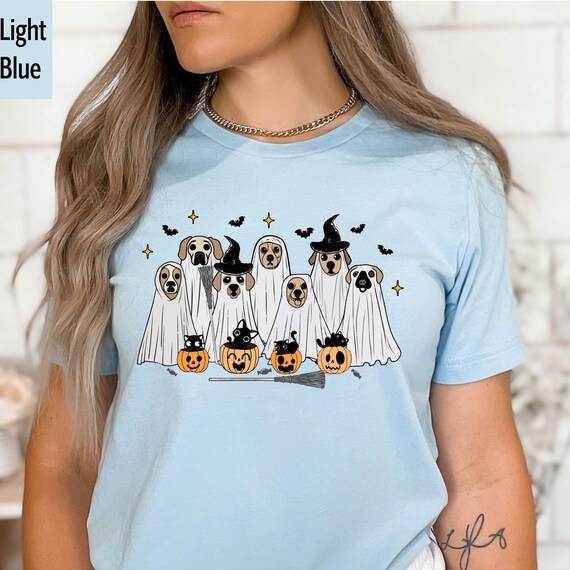 Ghost Dog Shirt, Funny Halloween T-Shirt, Spooky Season Gifts, Halloween Ghost Cats Tee, Ghost Pumpkin Face Tshirt, Ghost Animals Crewneck