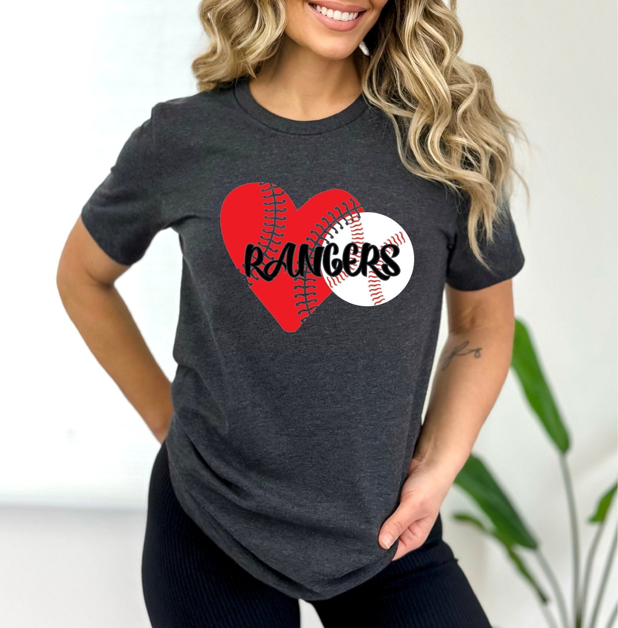 AleinaTrendShirt Rangers Heart Shirt, Rangers Baseball T-Shirt, Baseball Lover Gifts, Women Crewneck