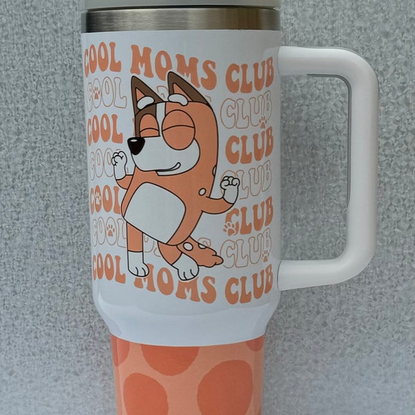 40oz Quencher Tumbler Blue Dog Mum Cartoon Cool Moms Club Tumbler Mum Tumbler Blue Heeler Stanley Dup Mother's Day Gift