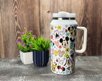 64oz Quencher Dupe Water Bottle Jumbo Theme Park Tumbler Magic Theme Decor Cute Cartoon Characters Stanley Dupe Gift For Theme Park Lover