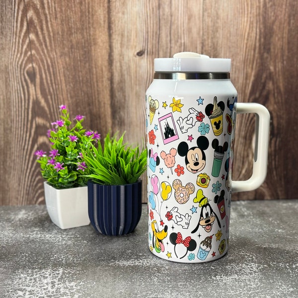 64oz Quencher Dupe Water Bottle Jumbo Theme Park Tumbler Magic Theme Decor Cute Cartoon Characters Stanley Dupe Gift For Theme Park Lover